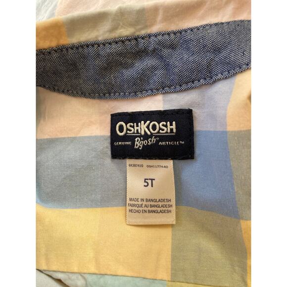 Oshkosh Yellow & Blue Checked Boys Buttondown, Size 5T - Picture 6 of 7